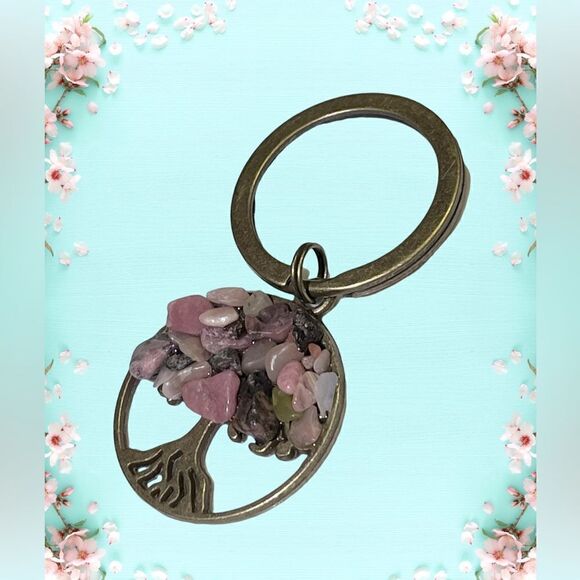 Tree Of Life Natural Stone Keychain Made with Various Healing Stones - Picture 4 of 9